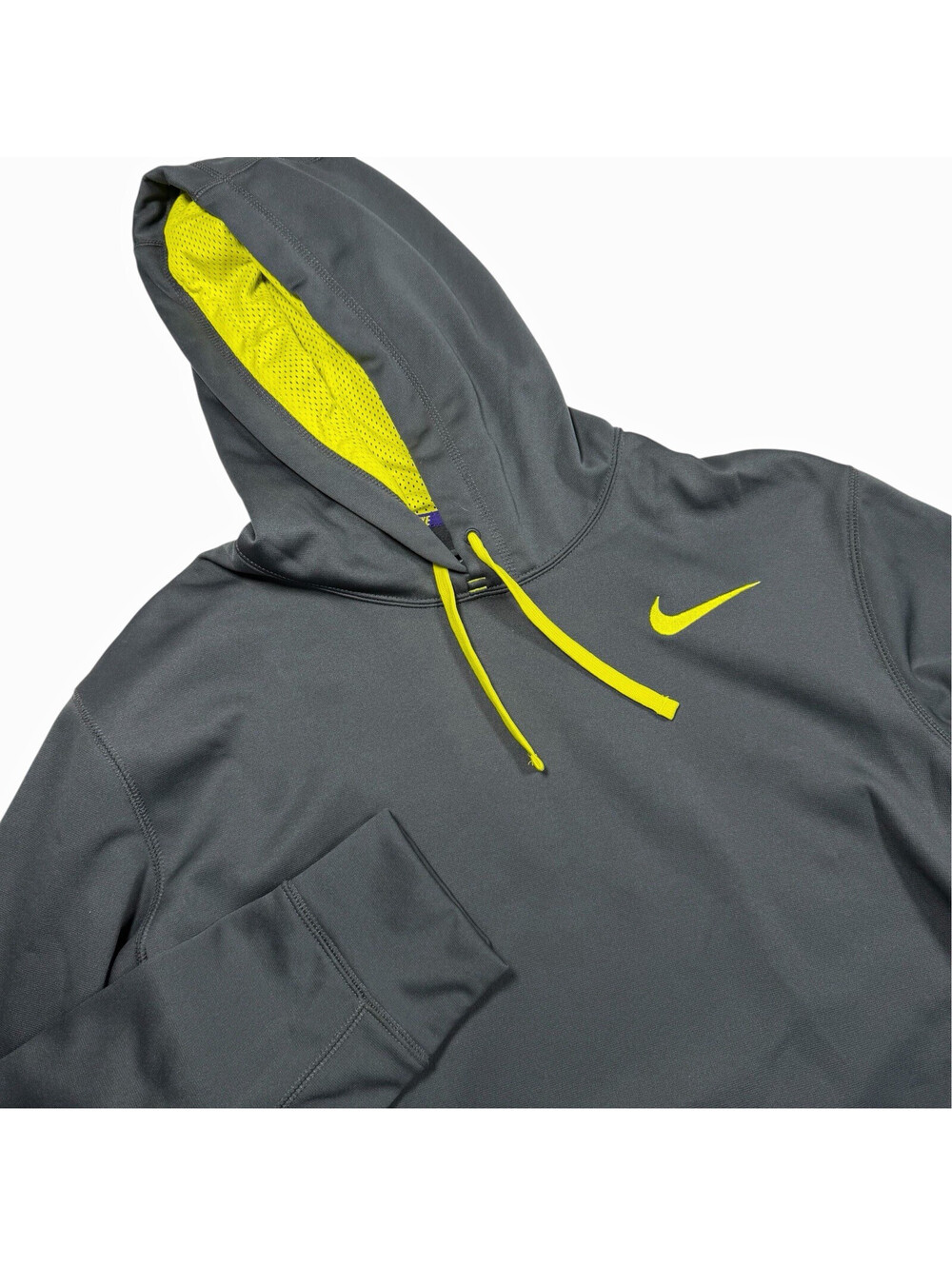 Nike Therma-FIT Men's L Fleece Pullover Hoodie Gray/Yellow Swoosh Pockets